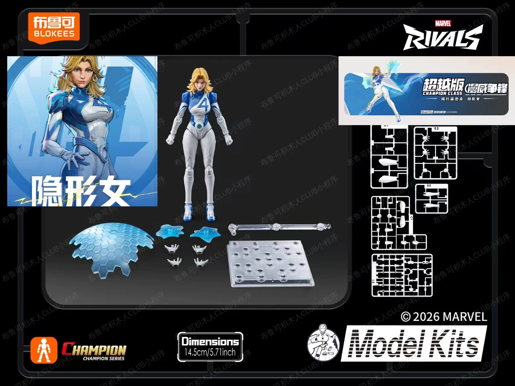 

In Stock Blokees Marvel CHAMPION CLASS Invisible Woman Susan Storm Richards Anime Assembled Collectible Model Toy Gift (WR)