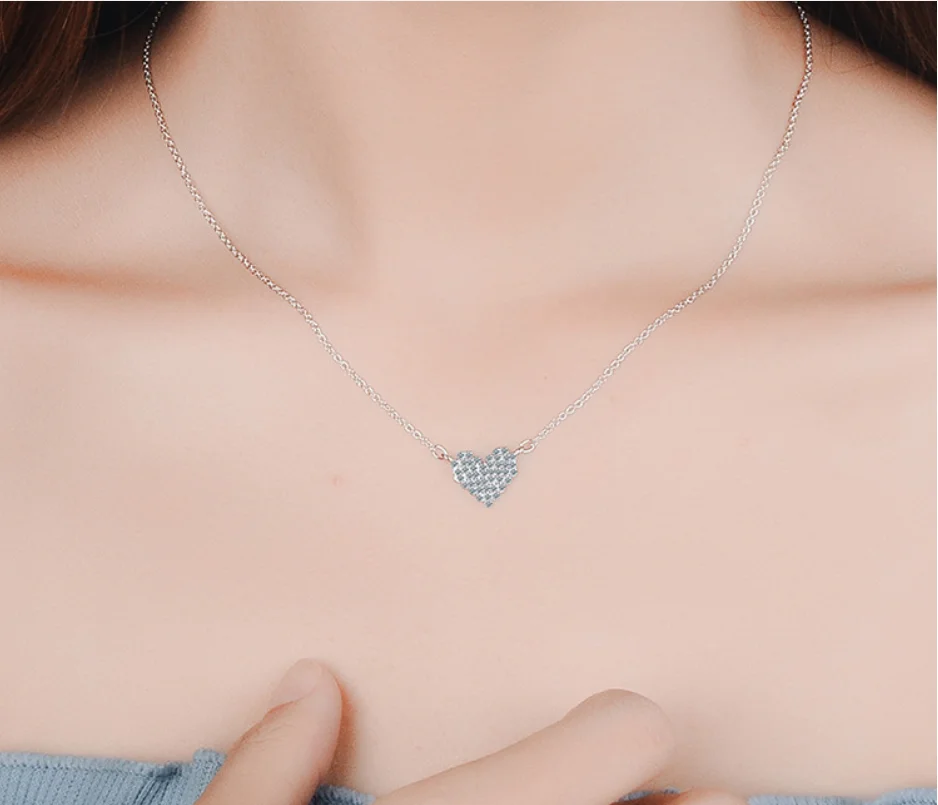 Simulated Moissanite Heart Necklace for Women 925 Sterling Silver Sparkling Lab Diamond Pendant Chain Party Jewelry Choker Prata
