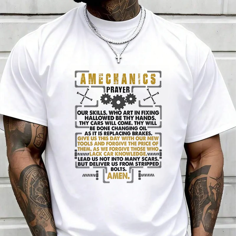 Mechanic Prayer Our Skills Creative Print T Shirt Summer Short-sleeved Casual Tee Men Women Streetwear Loose T-shirt