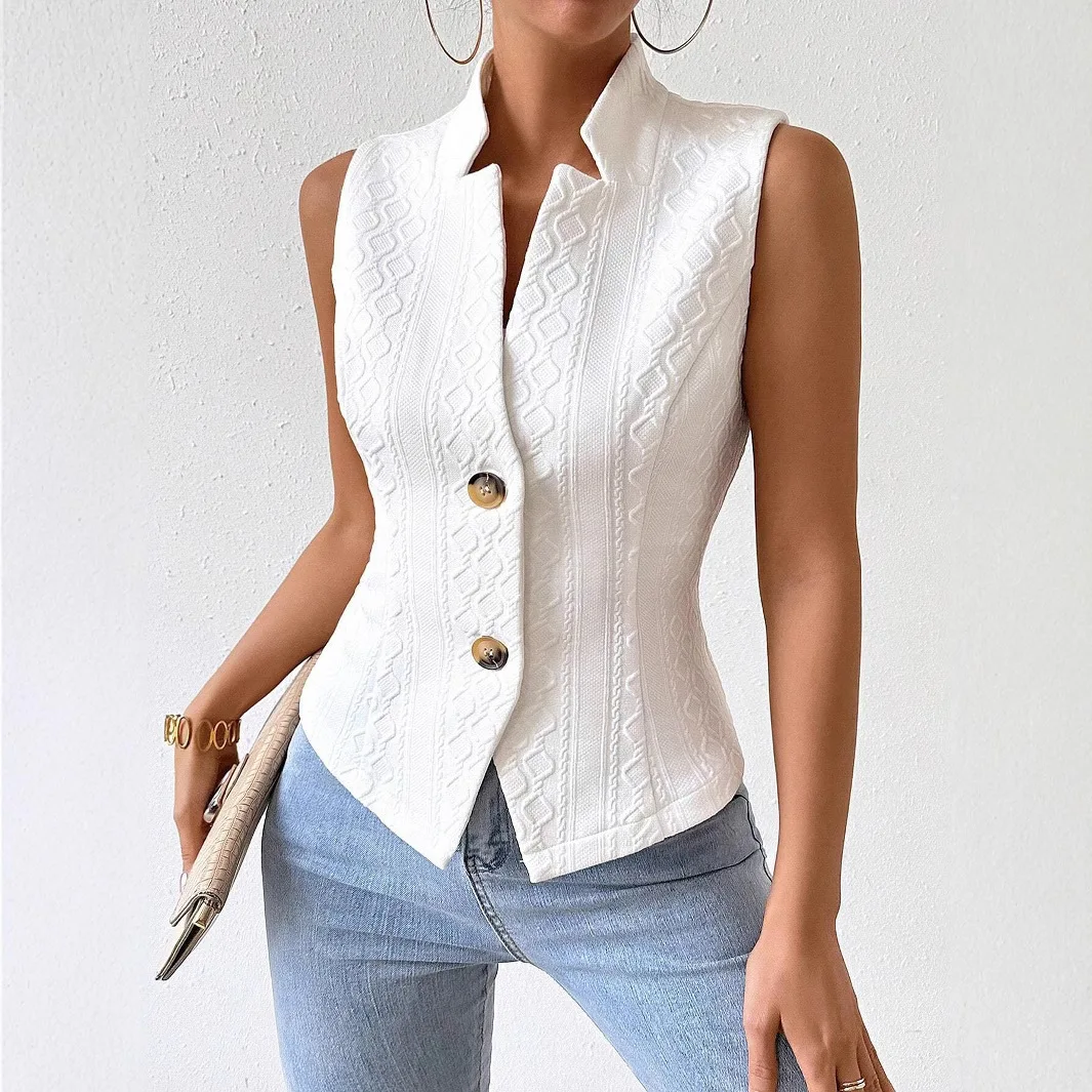 Fashionable Button Sleeveless Vest Vest Jacket Women Solid Color Summer Elegant V-neck Cardigan For Women 2025