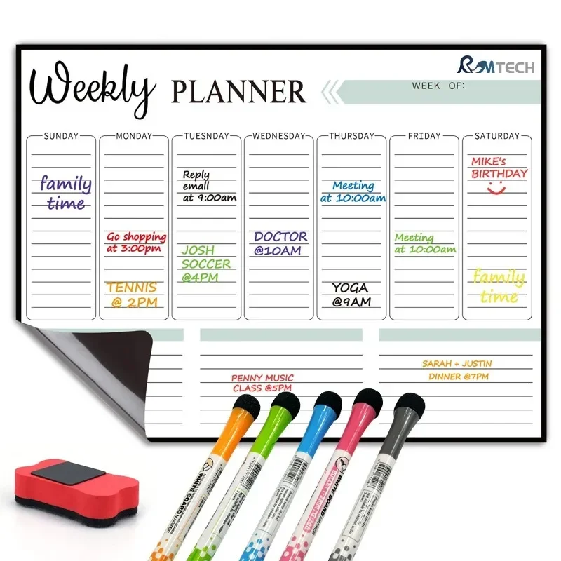 Whiteboard Erasable Calendar Sticker Set Weekly and Monthly Schedule Removable Magnetic Message Board Refrigerator Sticker