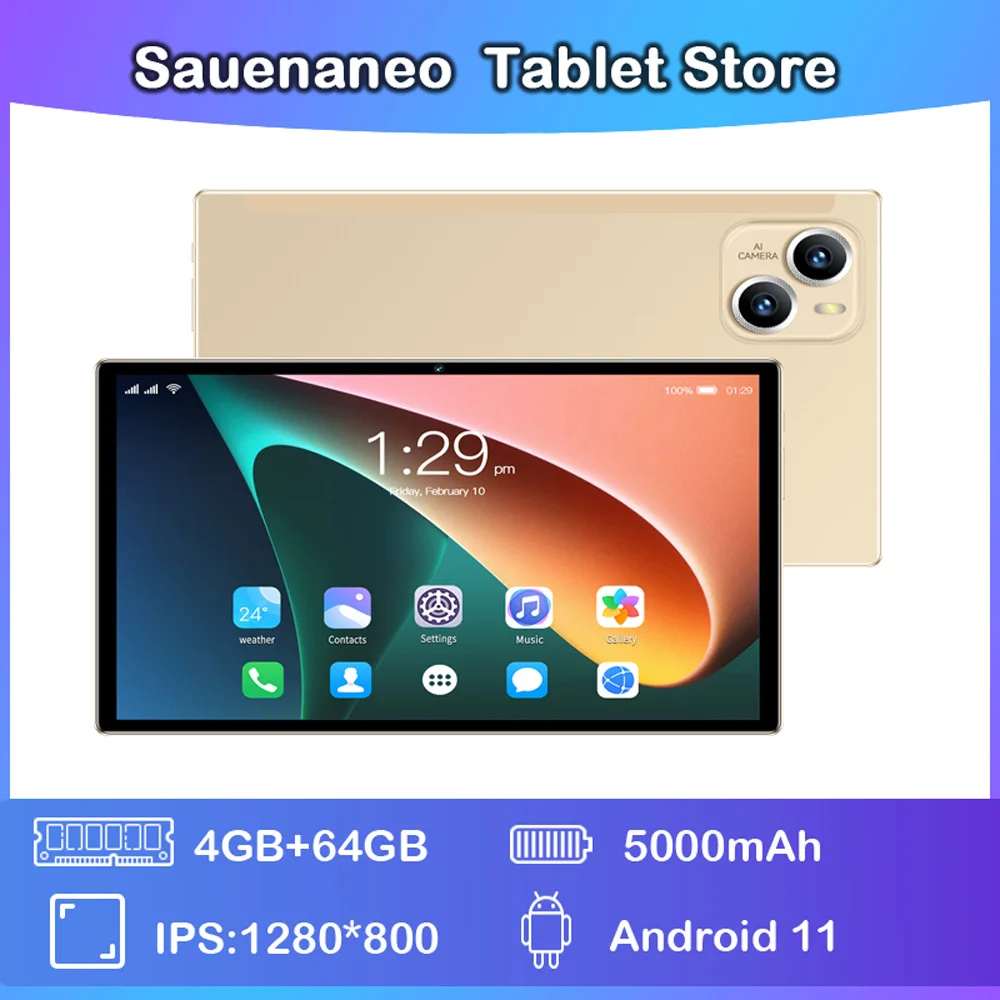 Nieuwe Wereldwijde Versie 10.1-Inch Android Tablet, Android 11 Systeem 4Gb Ram 64Gb Rom Dubbele Kaart Dubbele Camera 5000Mah Wifi Tablet