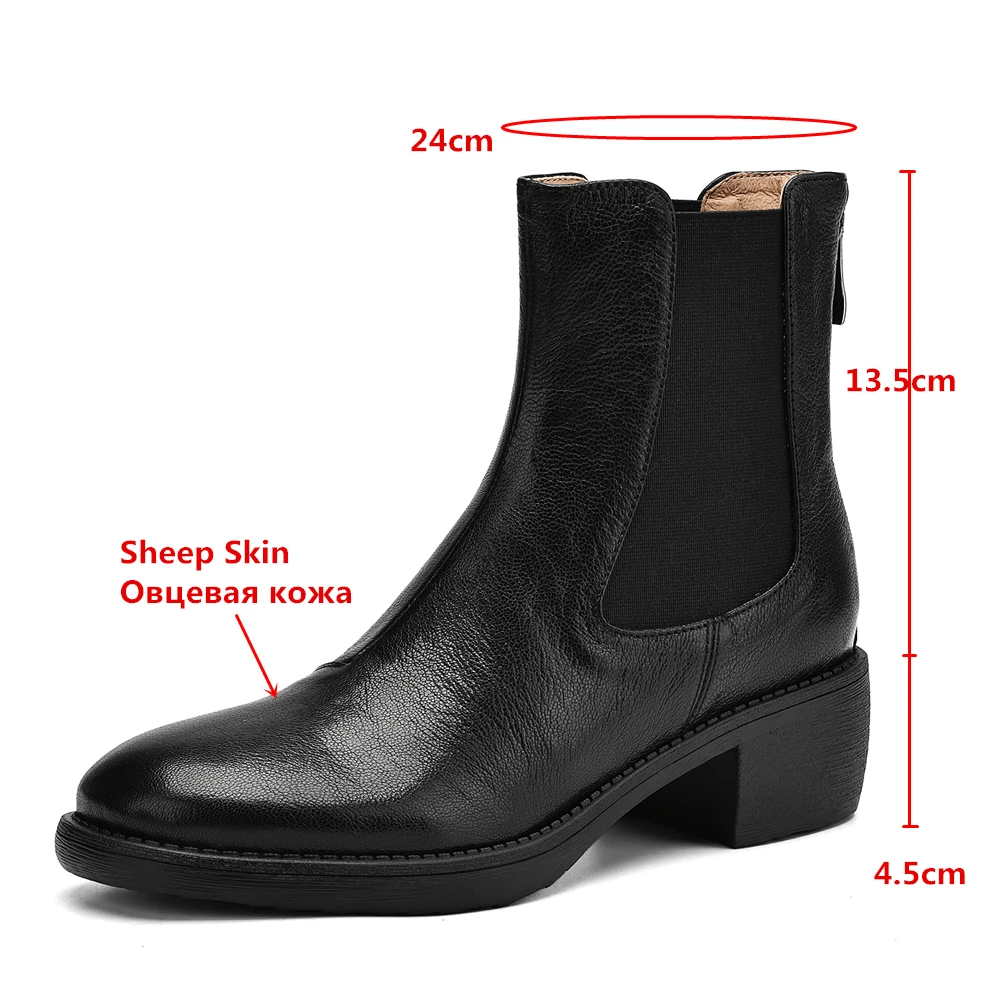 MILI-MIYA Women's Full-Leather Round-Toe Square-Heel Soft Sheepskin Ankle Boots Solid Color Plus Size 34-43 Handmade For Ladies