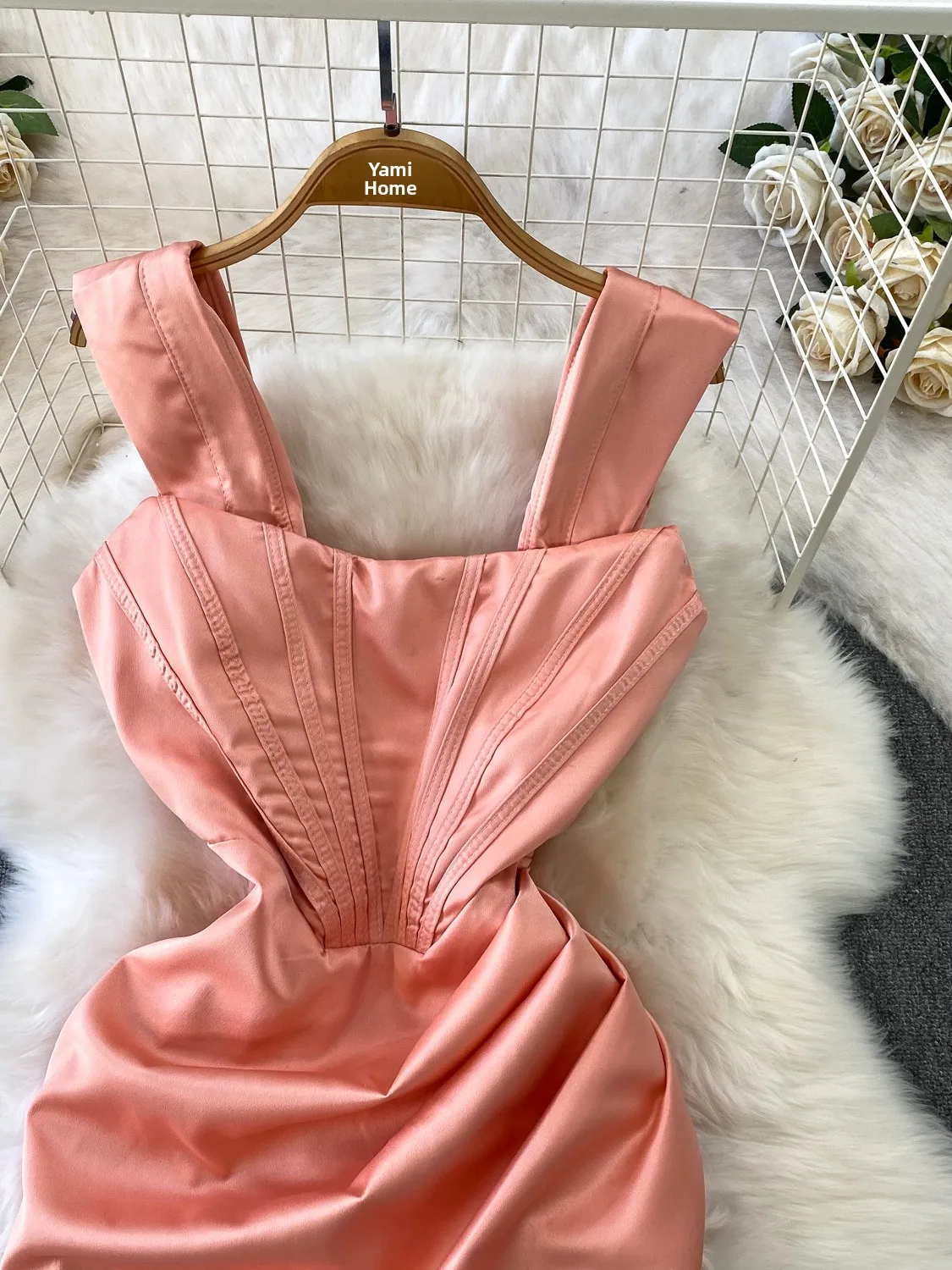 Ele Fibone Taille Cinching Slit Dr Damen Faionable Strapl Kleid Hohe Taille Design für Herbst Winter Abnehmen