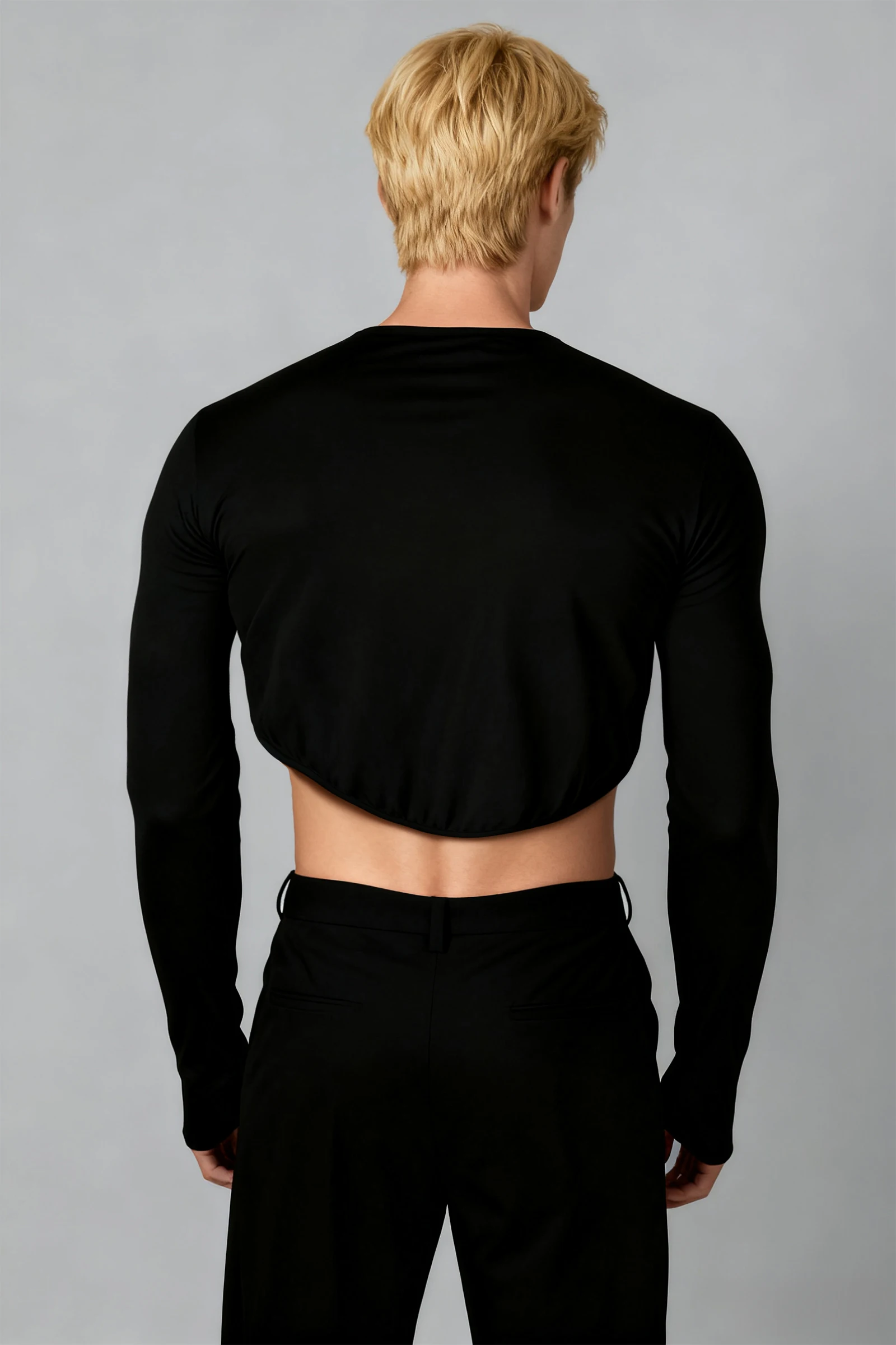 الرجال مفتوحة الجبهة نصف المحاصيل الأعلى كم طويل بلايز مثير العضلات أكمام أذرع تبريد الجليد الحرير التستر اقتصاص تي شيرت تجريب حفلة كلوبوير #3