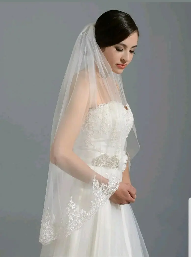 Voile de mariée blanc/ivoire 1 couche longueur du bout des doigts avec peigne accessoires de mariage