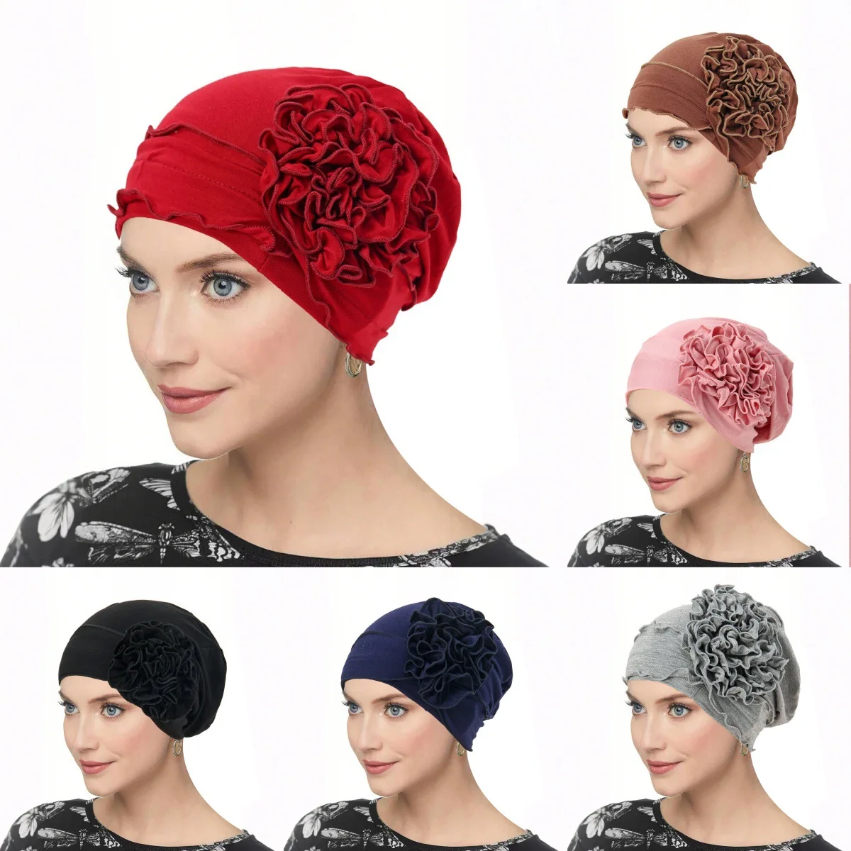 

Muslim Women Flower Hijab Hat Soft Beanies Bonnet Cancer Chemo Cap Hair Loss Headscarf Headwear Bandanas Headband Turbante Mujer