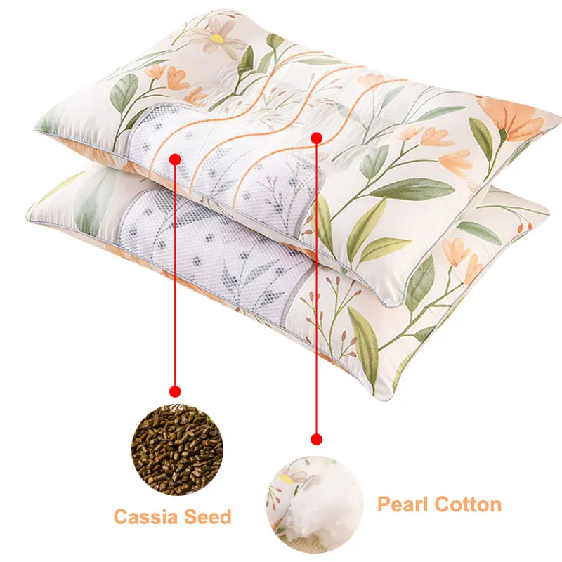 Cassia Seed Cotton Health Care Pillow Bedroom Bed Sleeping Cervical Pillow Core Comfortable Household Rectangle Pillow 1pc