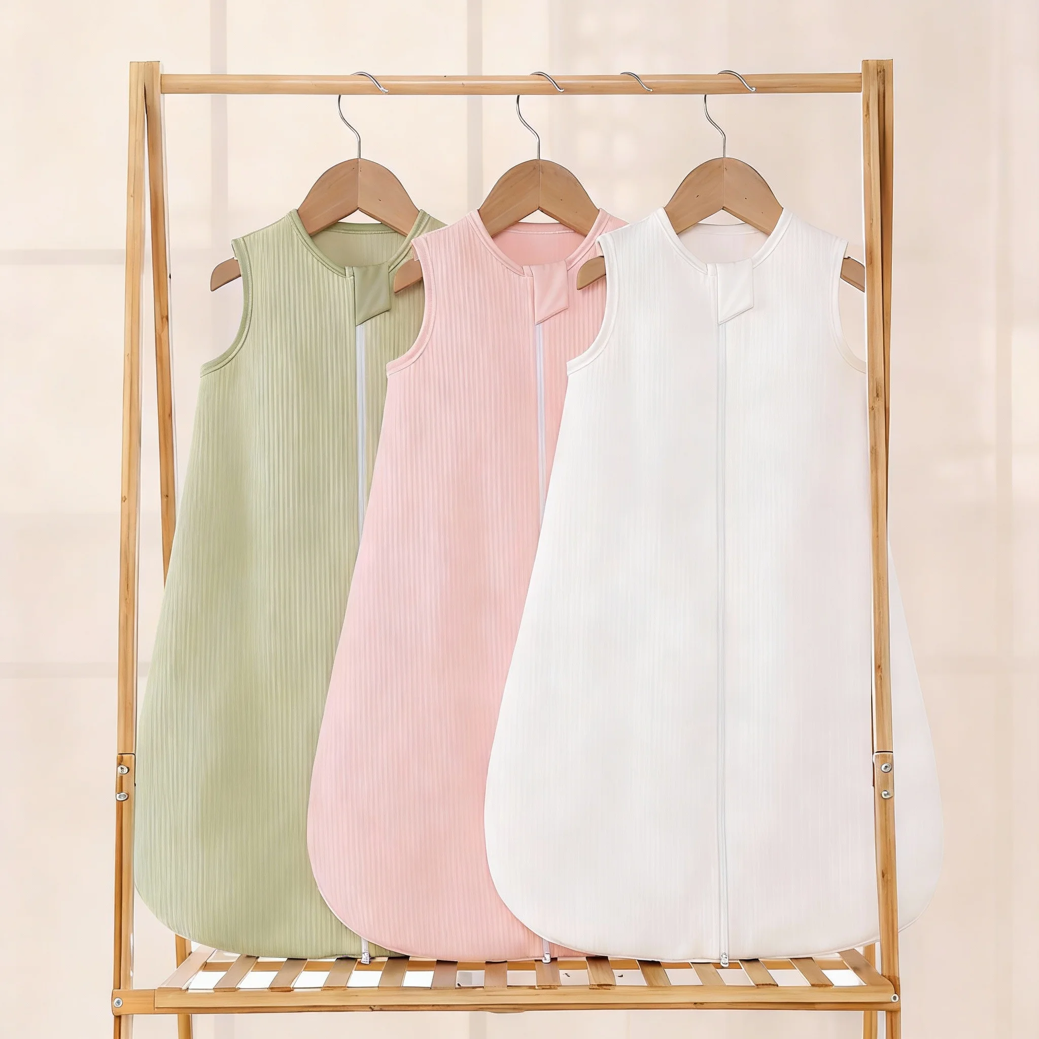 

Спальный мешок для новорожденных - чистый цвет, мягкий и удобный. Тонкий стиль, летняя модель с двусторонней молнией и дизайном без рукавов.