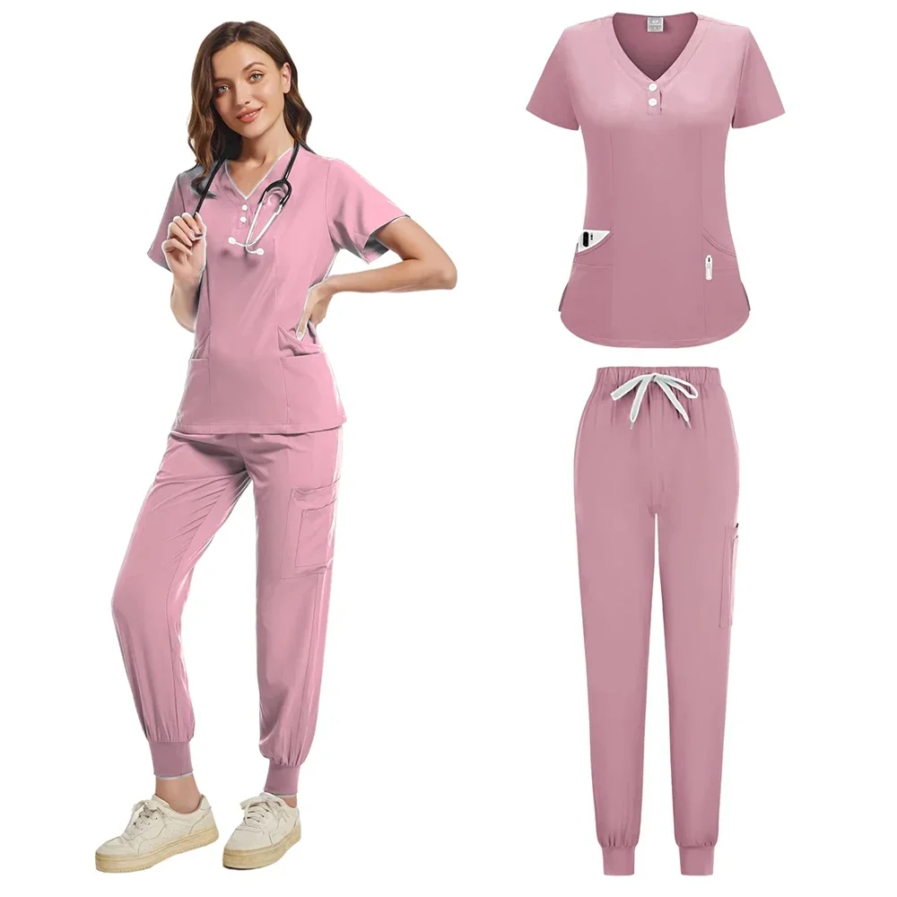 Uniformes de enfermagem cirúrgicos femininos, Top e Calças, Uniformes de enfermagem médica, Conjunto de esfrega clínico, Roupas de enfermagem, Salão de beleza