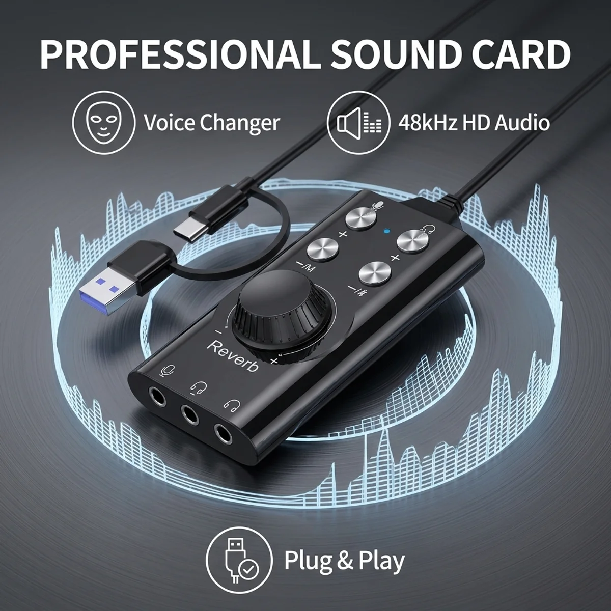 USB External Sound Card USB Type C External Sound Card Microphone Headphone Adapter for Laptop Phone Voice Changer Plug and Play