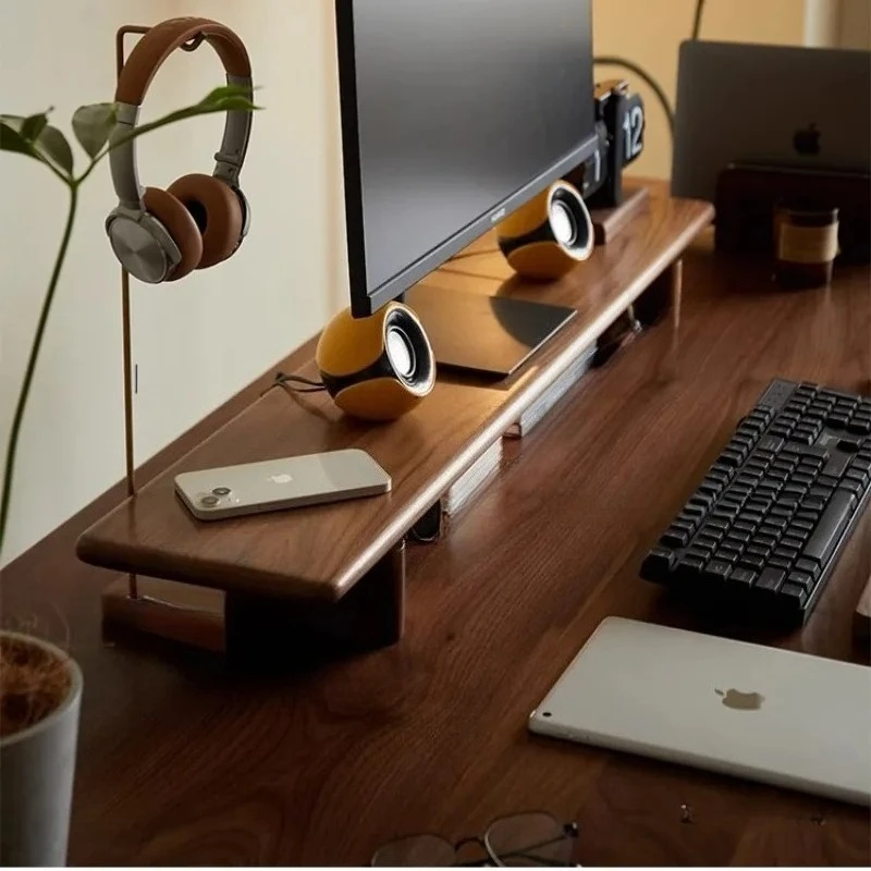 Black Walnut Computer Desks Display Heighten Rack Multifunctional Dual Screen Base for Desktop Classification Organizer Shelf