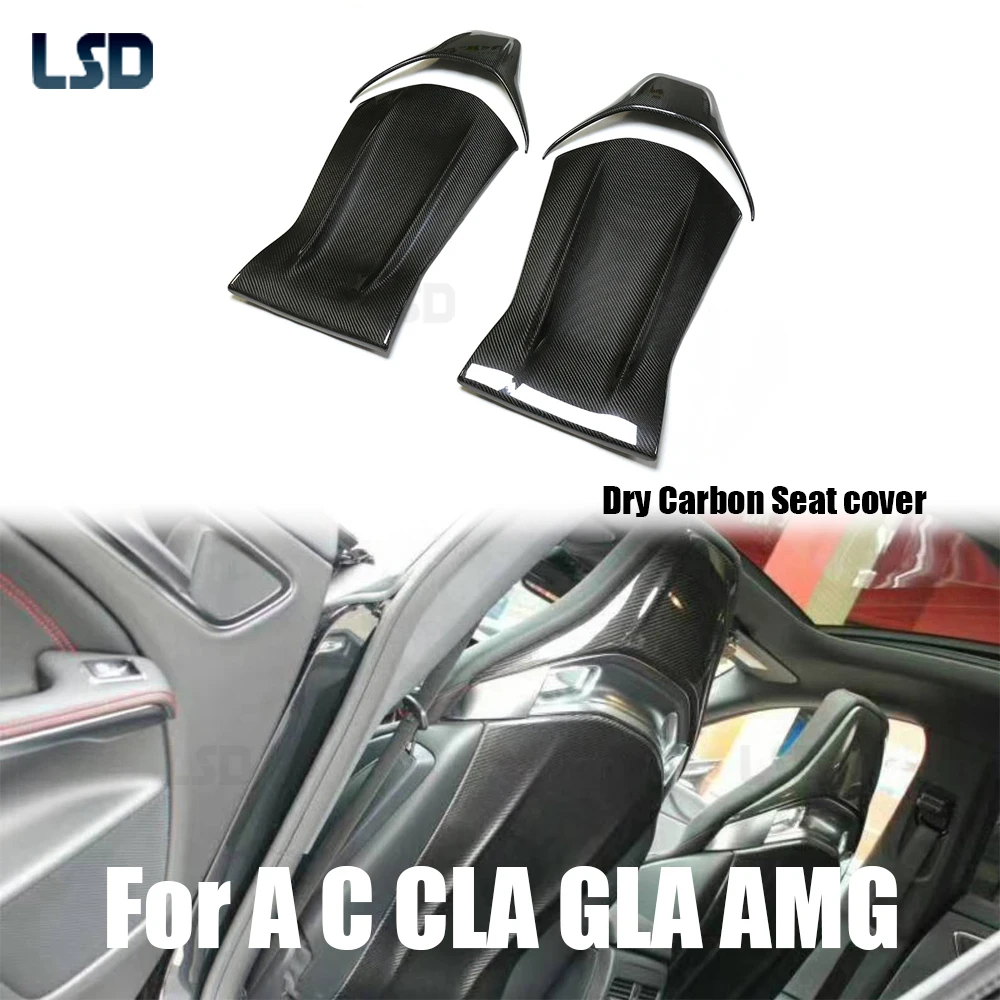 4Pcs Real Full Dry Carbon Fiber Seat Back Cover Trim for Mercedes A45 CLA45 GLA45 C43 C63 E43 E63 AMG Performance Seat Stick-On