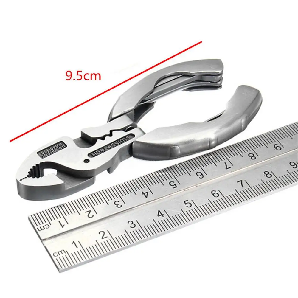 Silver Mini Bent Multifunctional Tool 9 in 1 Multitool Keychain Plier Screwdriver Pocket Tools