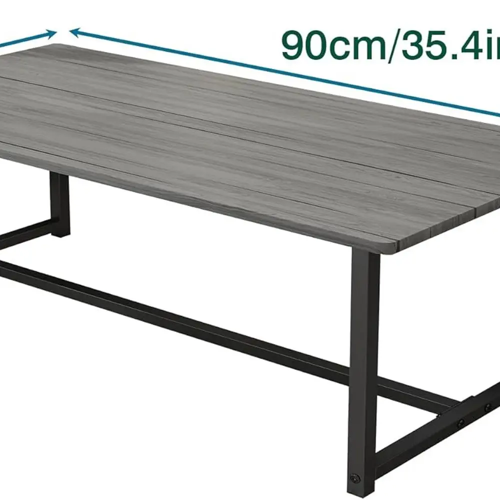 Mid-Century Rectangular Wooden Coffee Table with Metal Frame, Grey Finish, Easy Assembly for Living Room