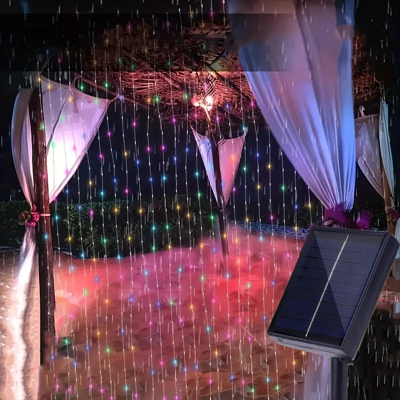 1pc 8 Modes Solar Fairy Lights LED Solar Curtain String Lights For Fence Wall Window Gazebo Patio Tree Wedding Xmas Decorations