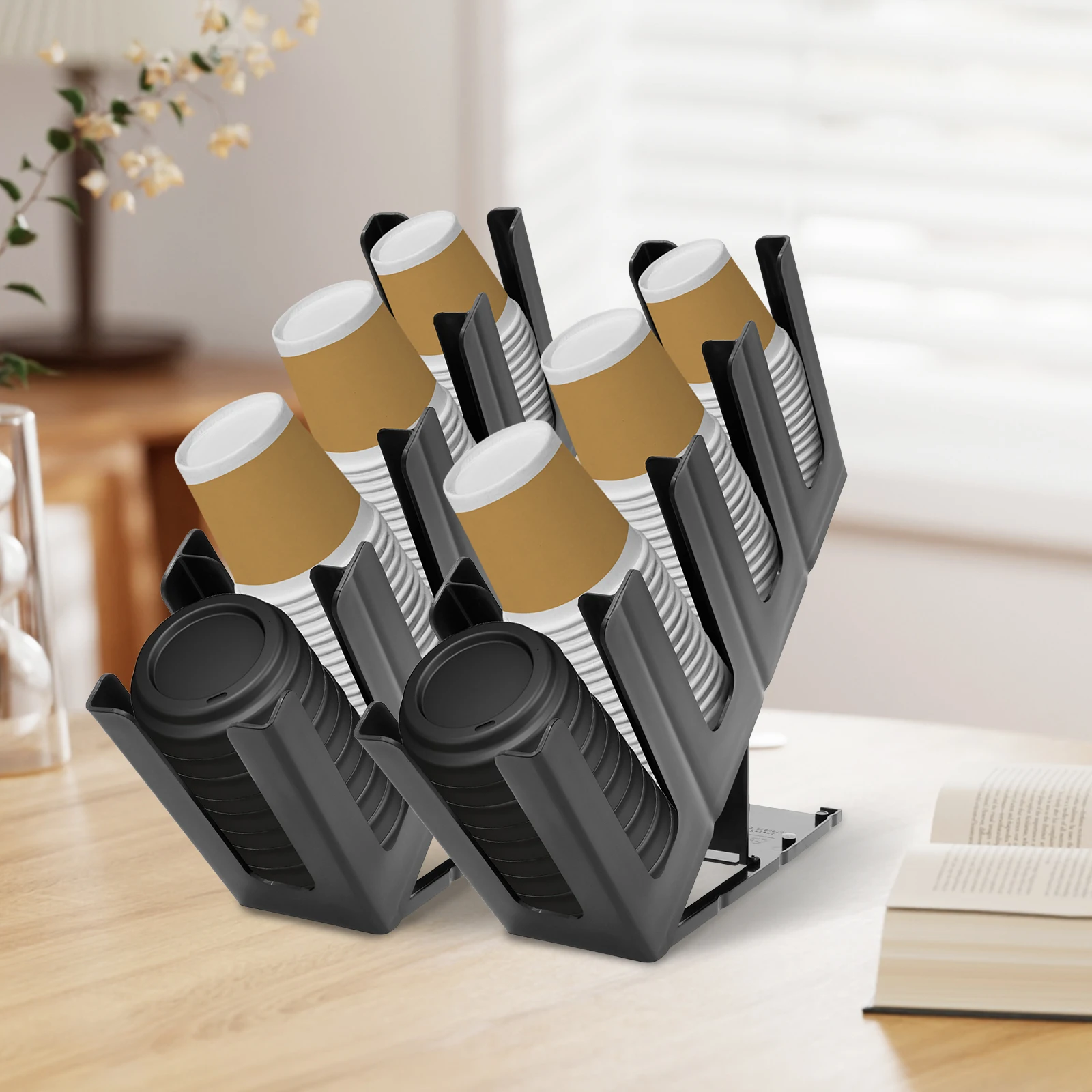 

2Pcs 4-Grid Coffee Cup Holder Disposable Paper Cup Lid storage rack Height Adjustable kitchen Coffee Shop Countertop Organizer