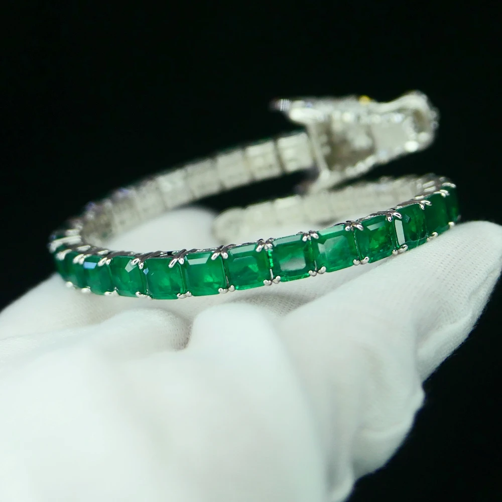 KQDANCE 925 Sterling Silver Lab Emerald High Carbon Diamond Dragon Cuff Bangle Bracelets With Square Green Stones Women Jewelry