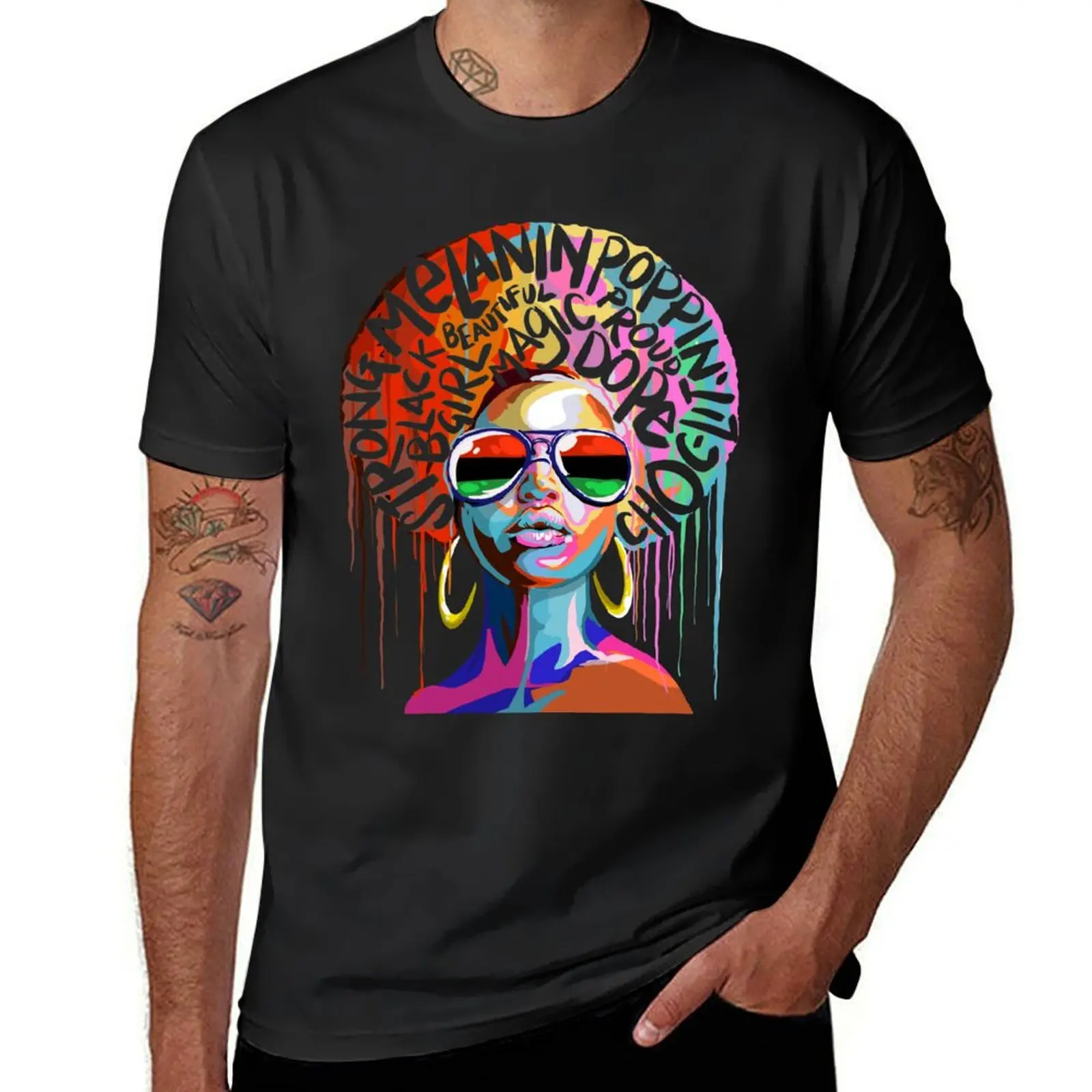 

Melanin poppin Afro soul black woman in multicolour T-Shirt plus size tops Short sleeve tee mens t shirt