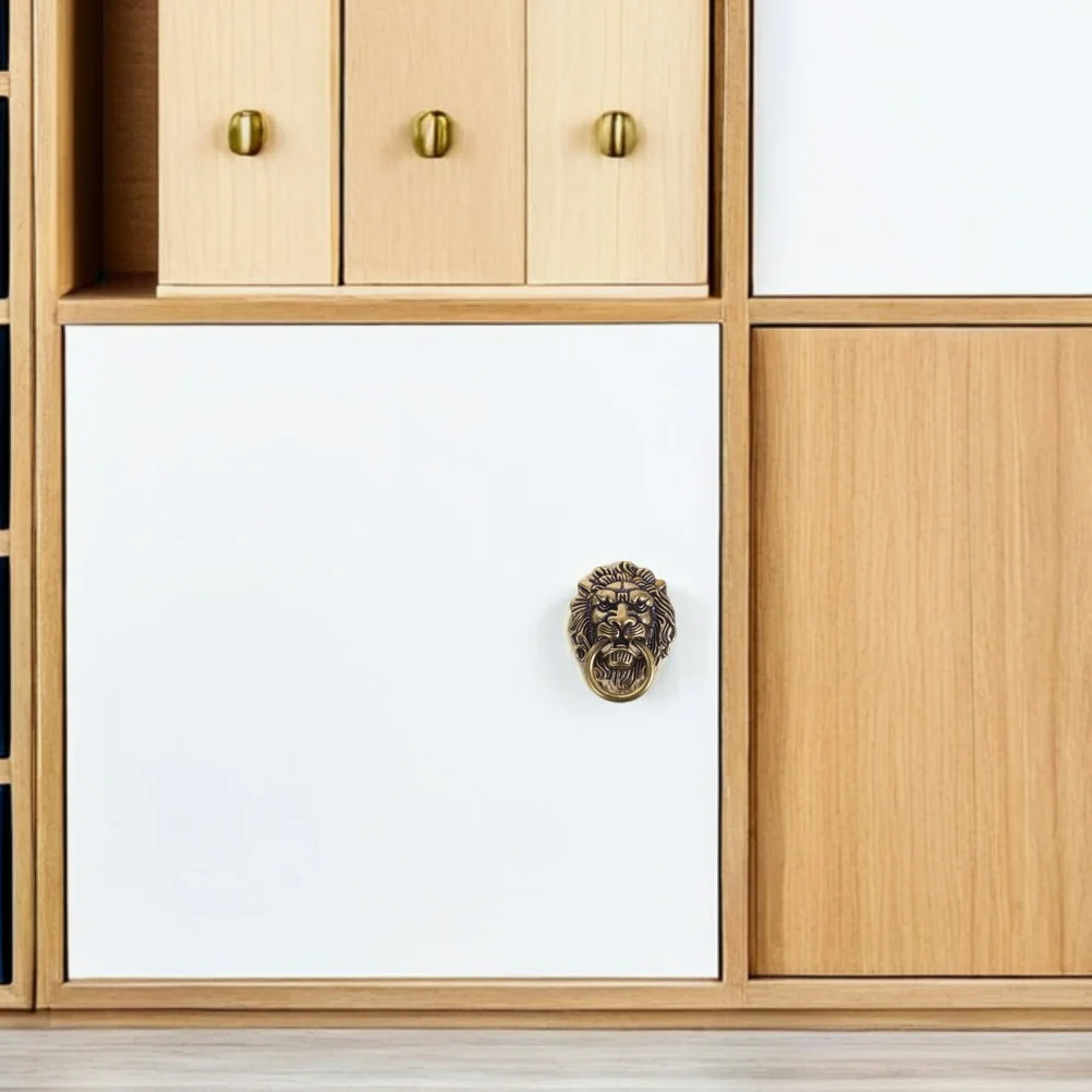 

Vintage Brass Lion Head Door Handle Pull for Cabinets Drawers Furniture Decorative Ring Lion Head Door Knocker