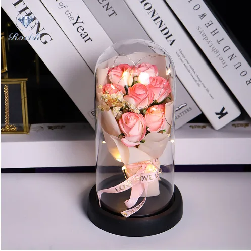 Ewiger Rosen-LED-Glaskuppel-Blumenstrauß, romantisch beleuchtete Verzierung, perfektes Valentinstag, Weihnachten, Heimdekoration, romantisches Geschenk – Detail 6
