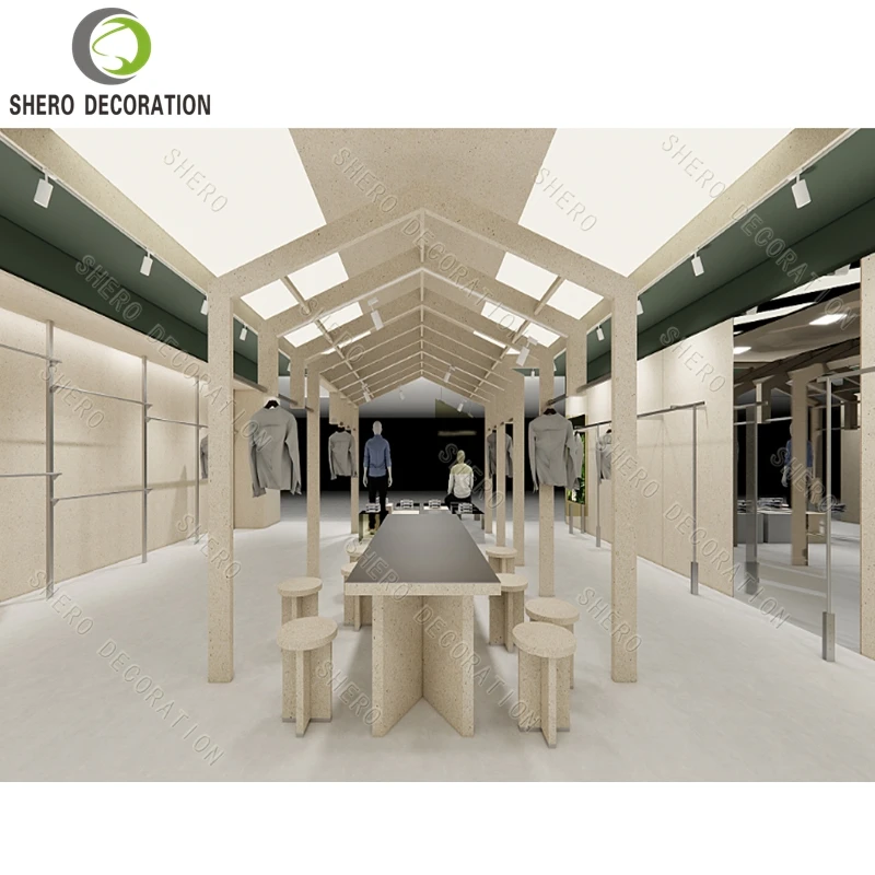 أرفف بيع بالتجزئة للملابس الرياضية التجارية المتينة، رف عرض متجر الملابس الرياضية الحديثة مع عداد متجر خشبي رائع