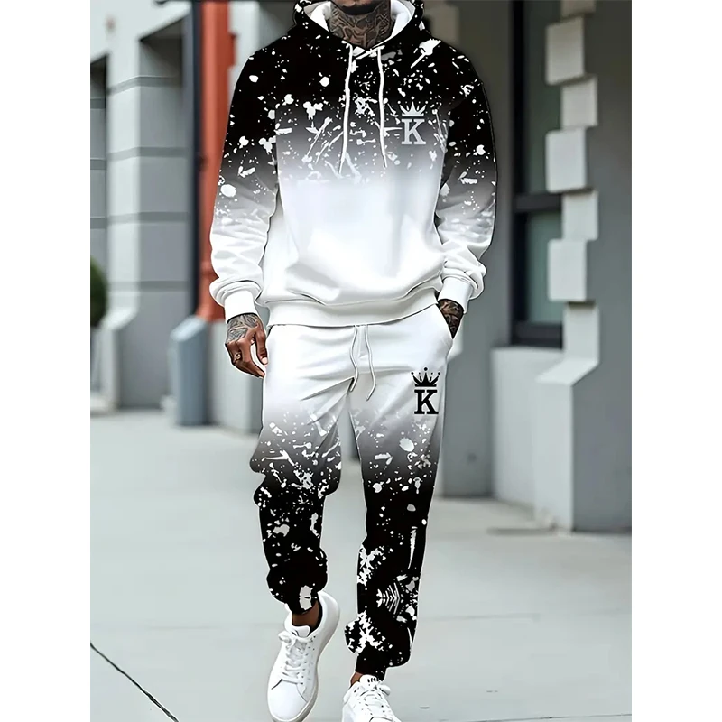 

Gradient Letter 3D Print Cool Hoodies Pants Sets Men Sweatshirts Sweatpants Jogging Pants Two Piece Suits Tracksuit Men Clothing