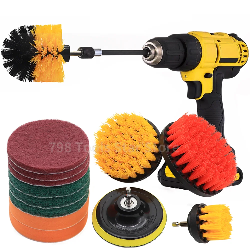 14 PCS Drill Brush Attachment Set Electric Car Detailing Brush Set Drill Soft Brushes Wash Kit for Household Interior Cleaning