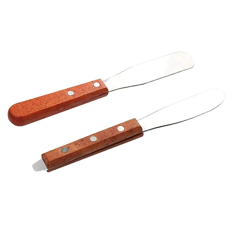 

2X Lab 8Inch Spatula Stainless Steel Plaster Alignate Mixing Wax End Instrument With Wooden Handle