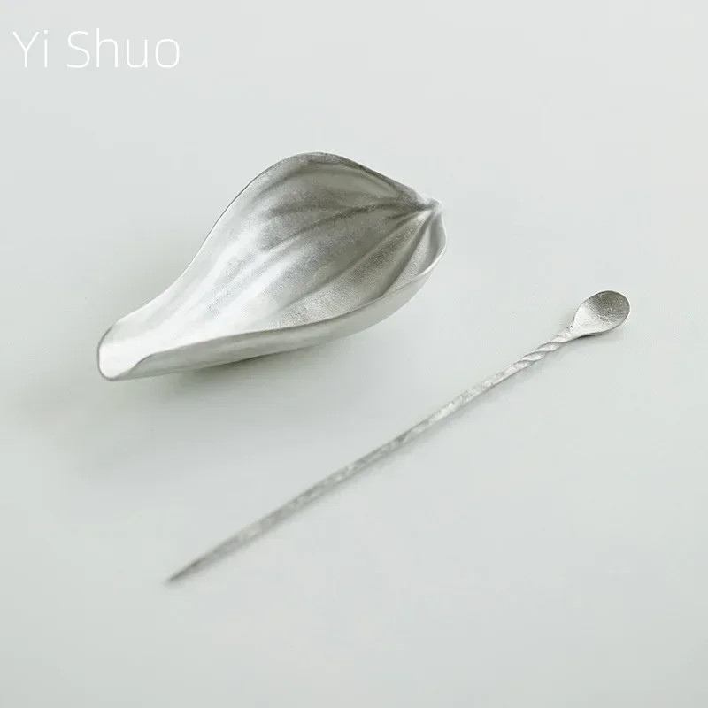 

Ancient Tin Lotus Leaf Tea Spoon Creative Tea Utensils 2-Piece Set Tea Scoop