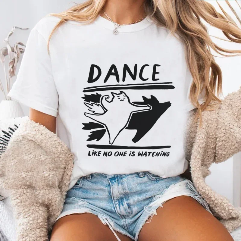 Dance Like No One Is Watching T-shirts Casual Round Neck Printed  Short Sleeve Tees  Women Streetwear Clothing Tops