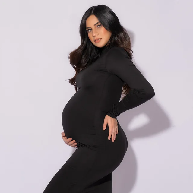 High-Neck Pregnant Women's Slim-Fit dress Long-Sleeved Stretch Pregnant Women's Daily Dress 3