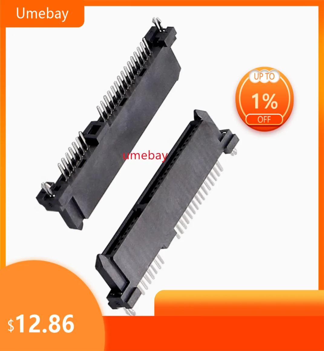 50 pieces, SATA7P+15P female connector long body single row straight insertion 180 degree straight pin harpoon fixing foot