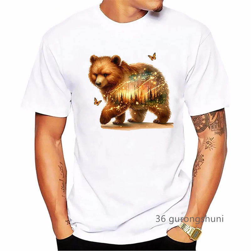 Golden Deer Bear Wolf Animal Printed T Shirt Men Christmas Gift Funny Tshirt Homme Animals Enchanted Fores Summer Tops T-Shirt