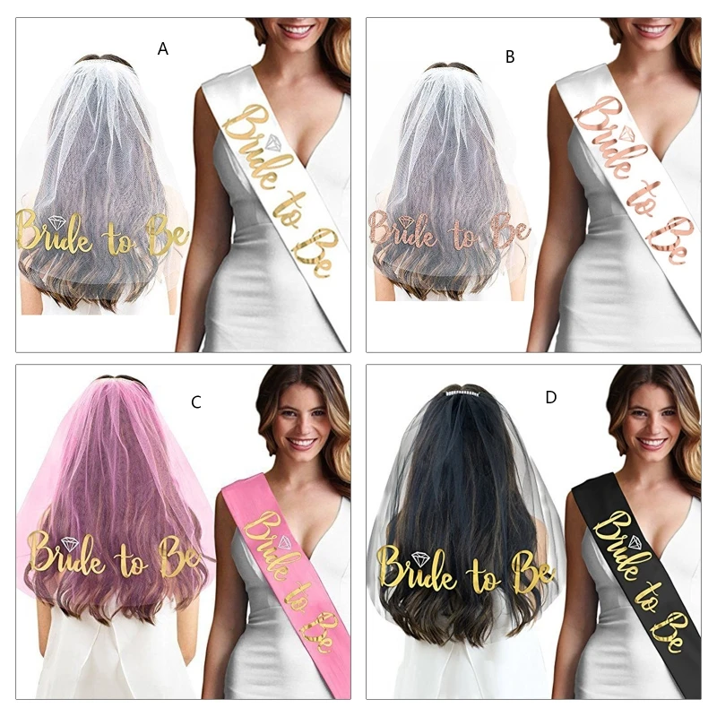 Set of 2 Bridal Veil Bachelorette Party Decorations Bridal Shower Wedding Rose Gold Sash Veil Bridal Shower Gift Supplie