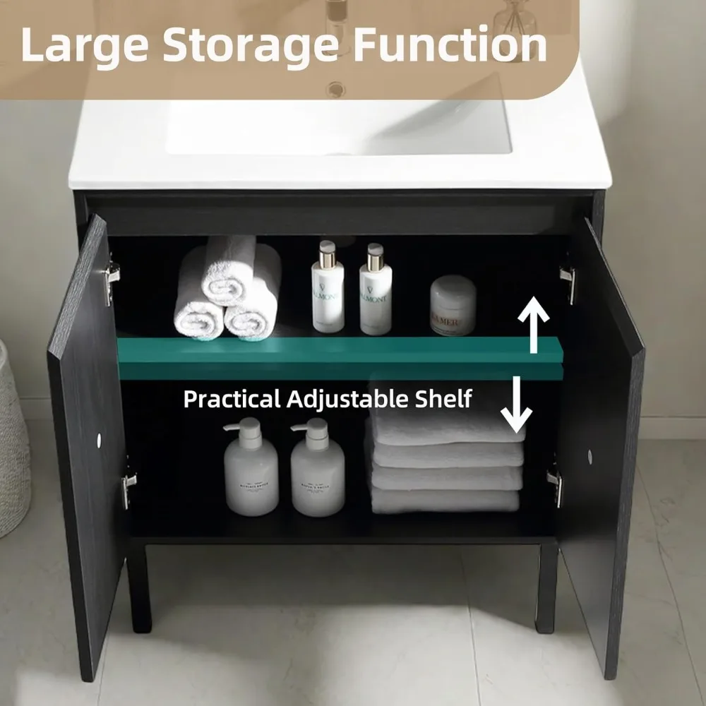 30 Inch Bathroom Vanity with Sink, Modern Design for Small Spaces, Space-Saving Wall-Mounted Feature, Soft-Closing Doors