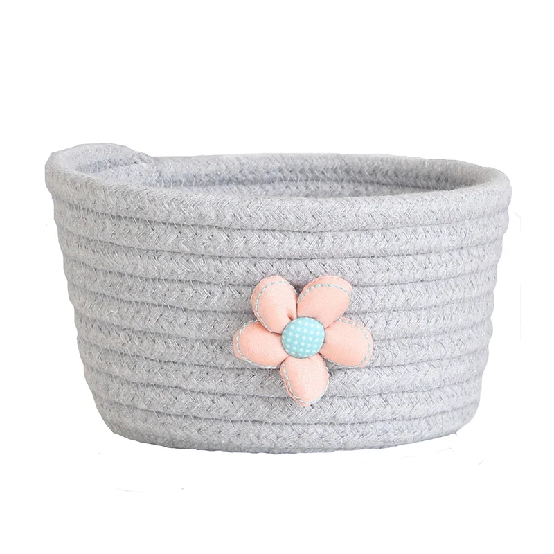 귀여운 꽃 코튼 로프 짠 보관 바구니, 데스크탑 메이크업 보관함, 어린이 장난감 보관 파편 세탁 바구니