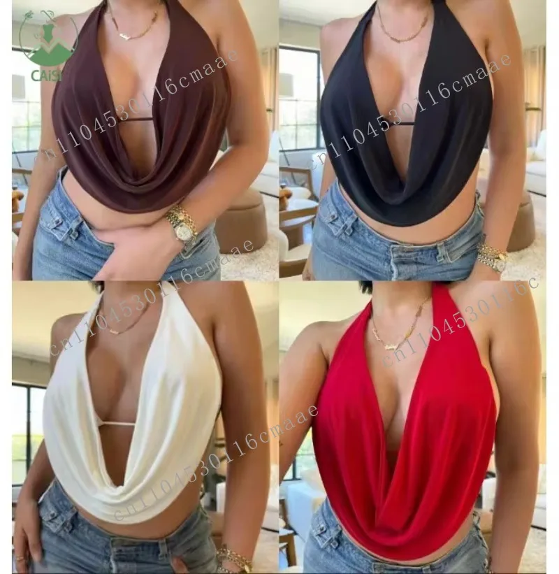 

Summer New Solid Color Backless Sleeveless Bandage Round Neck Sexy tank Crop Tops Vest Women Lady