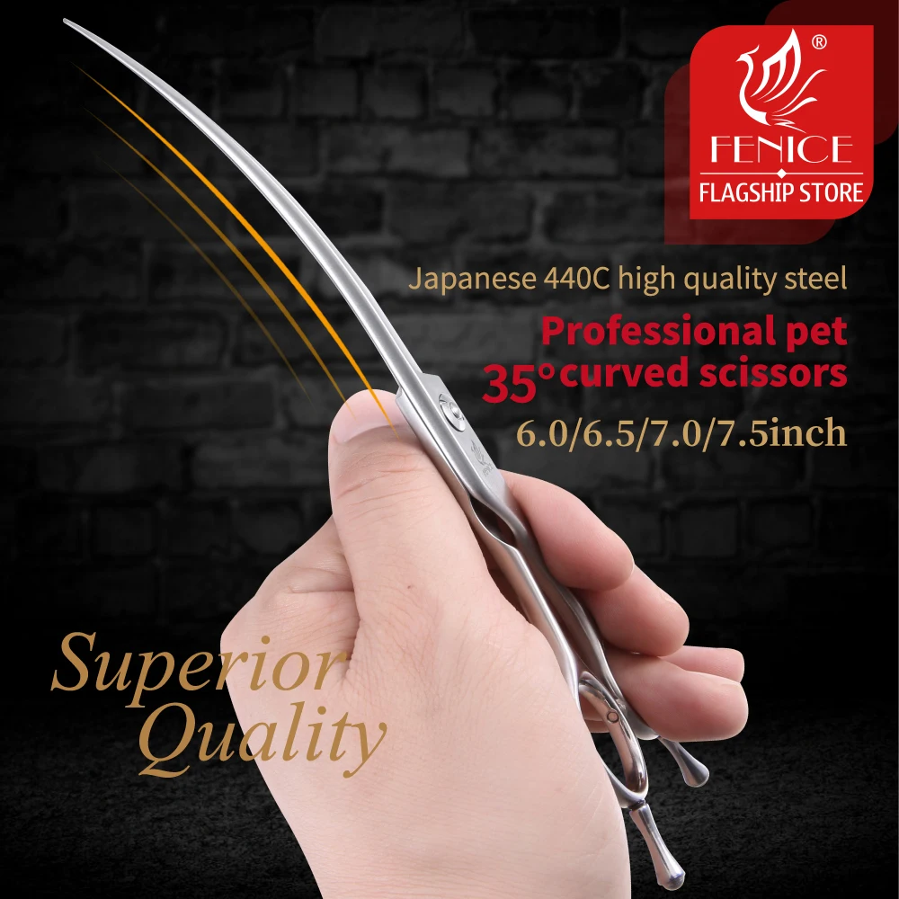 Fenice 6/6.5/7/7.5/8  inch Professional Curved 35° Pet Dogs Grooming Scissors Pets Hair Cuttings Shears tesoura tijeras