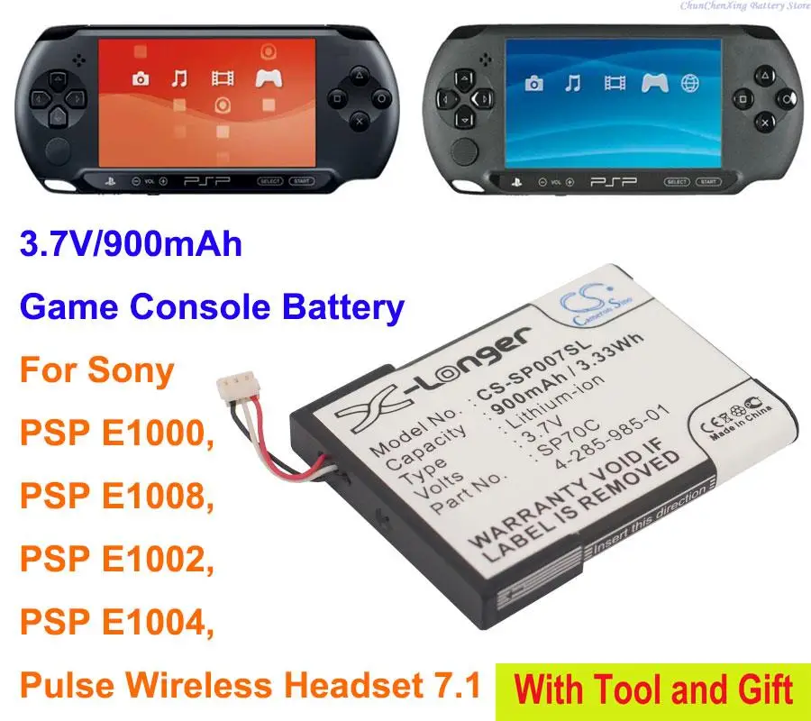 OrangeYu 900mAh Bateria SP70C do konsoli do gier Sony PSP E1000, PSP E1002, PSP E1004, PSP E1008, Impulsowy bezprzewodowy zestaw słuchawkowy 7.1