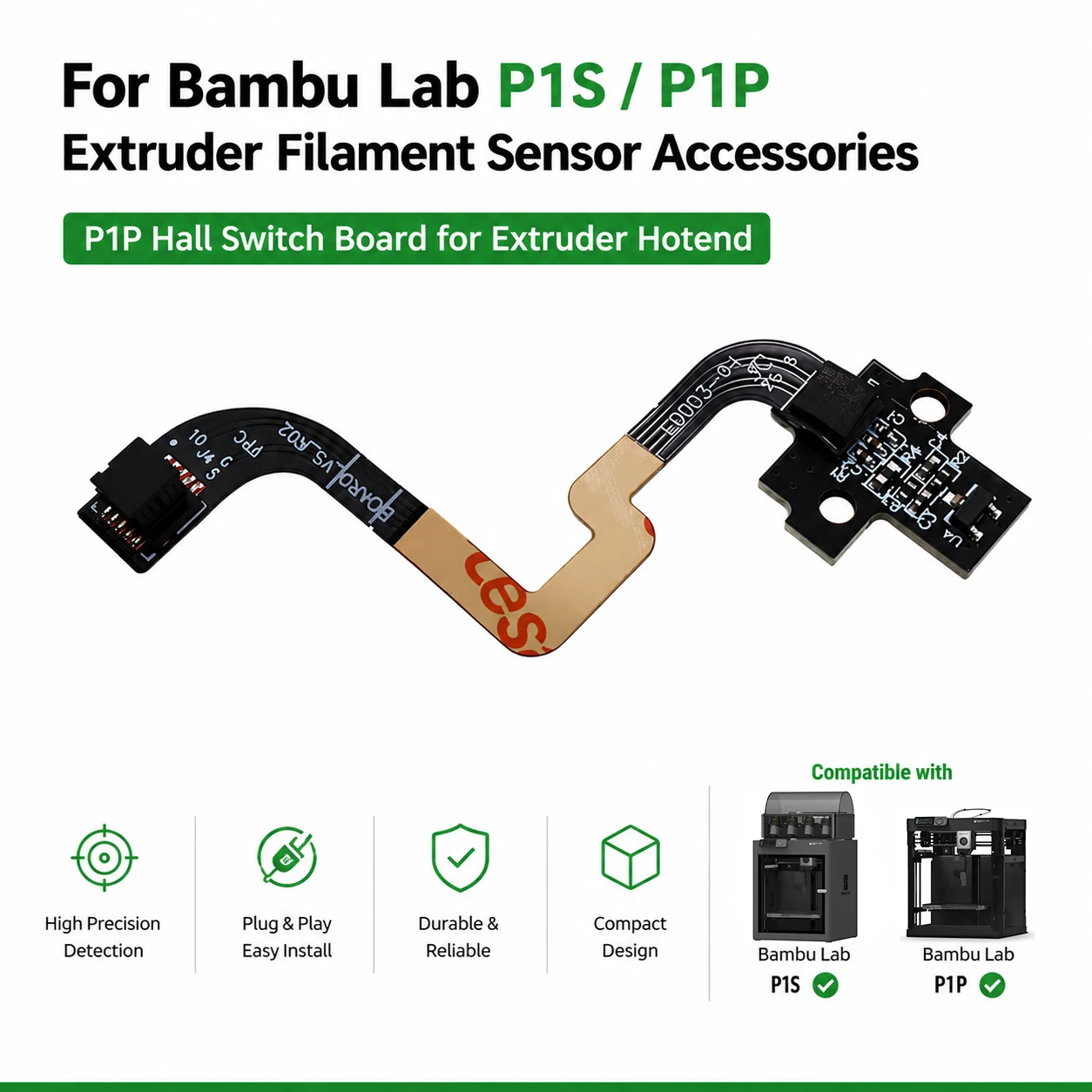 

Filament Sensor Replacement Compatible with Bambu Lab P1P P1S P1 Series Extruder Hotend Hall Switch Board