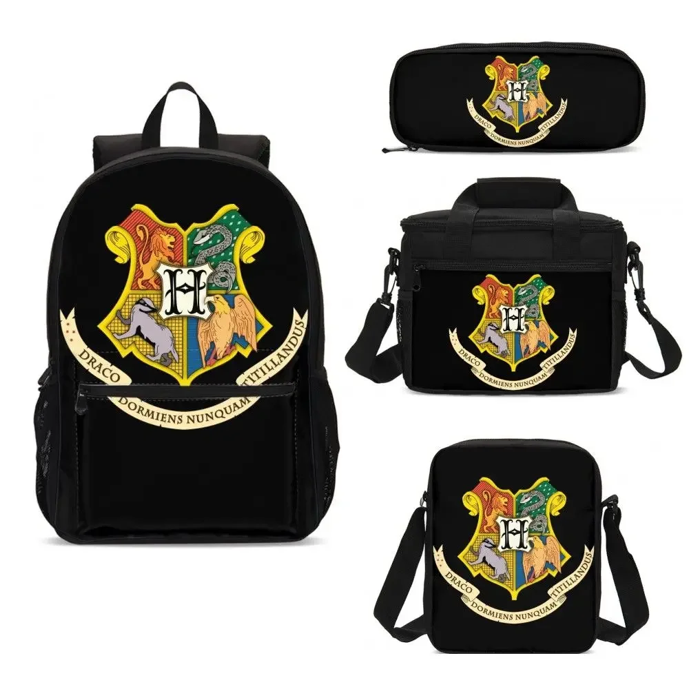 Harryy Potter 4pcs/set of Going Out Computer Backpack Lunch Bag Student Pencil Case Gryffindor Hermione Backpack Holiday Gifts