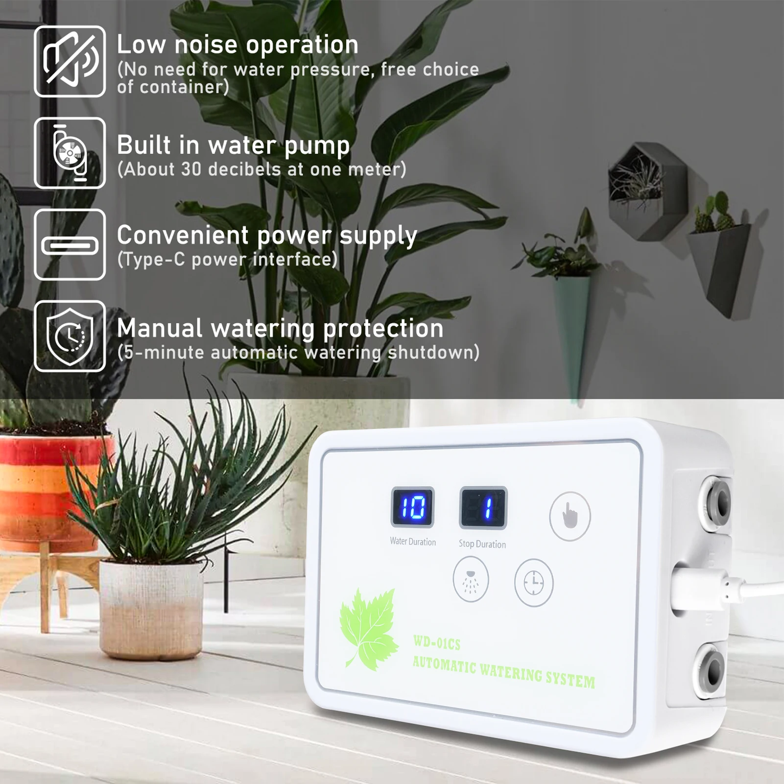 

Automatic Watering System Timeable Plant Waterer Self Locking Interface Built-in Self-priming Pump Intelligent Timed Watering 2m