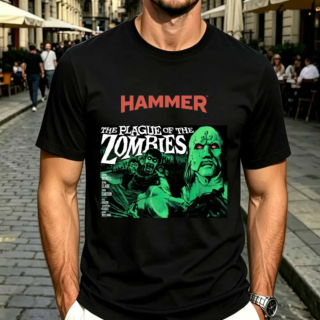 washed T Shirt Men's Hammer Horror The Plague Of Zombies Small Black vintage Washed Stretched Breathable Slightly Casual