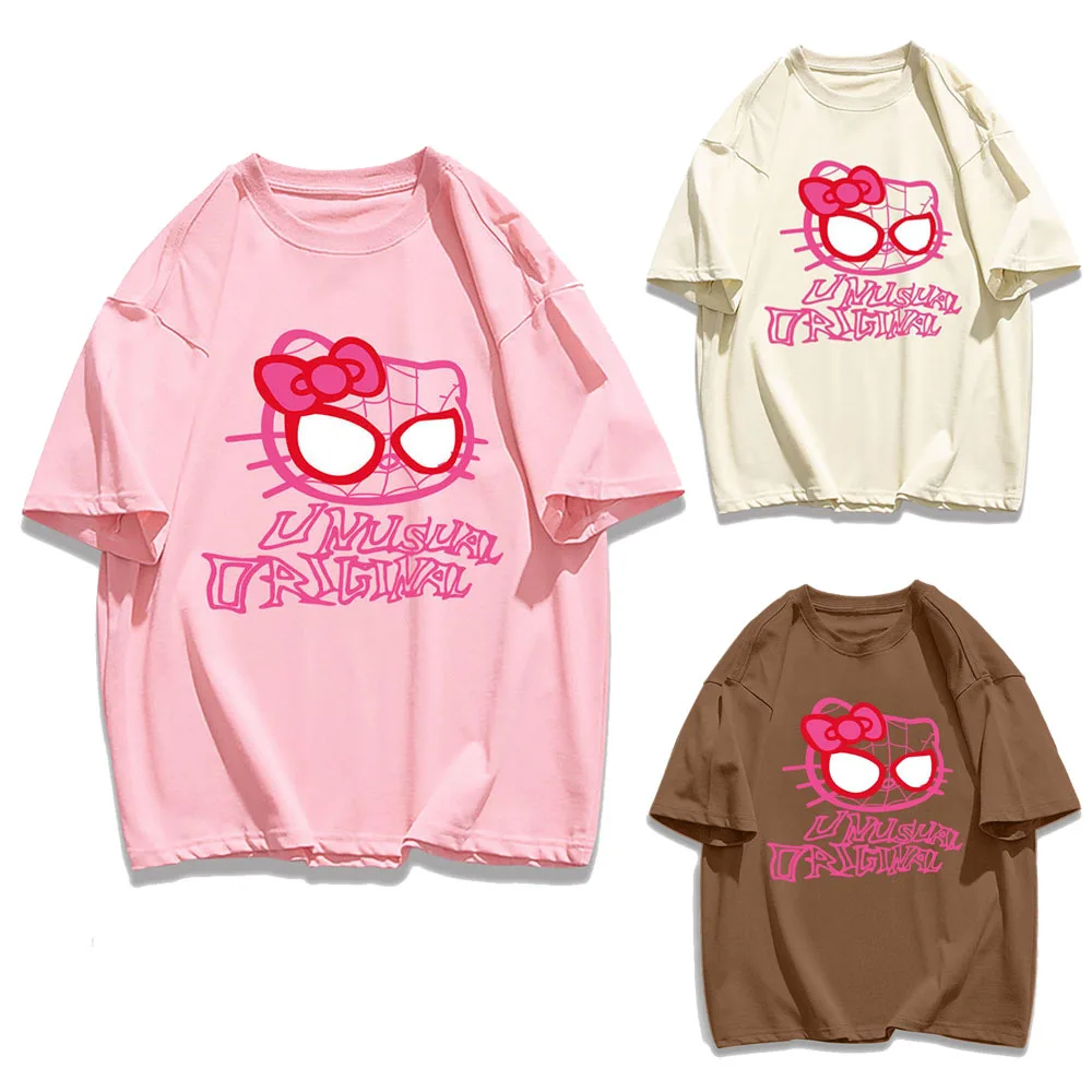 

Новинка 2024, креативные тренды, милая Универсальная футболка с принтом Hello Kitty для мужчин и женщин, с коротким рукавом, с героями мультфильмов, для отдыха, в стиле пары