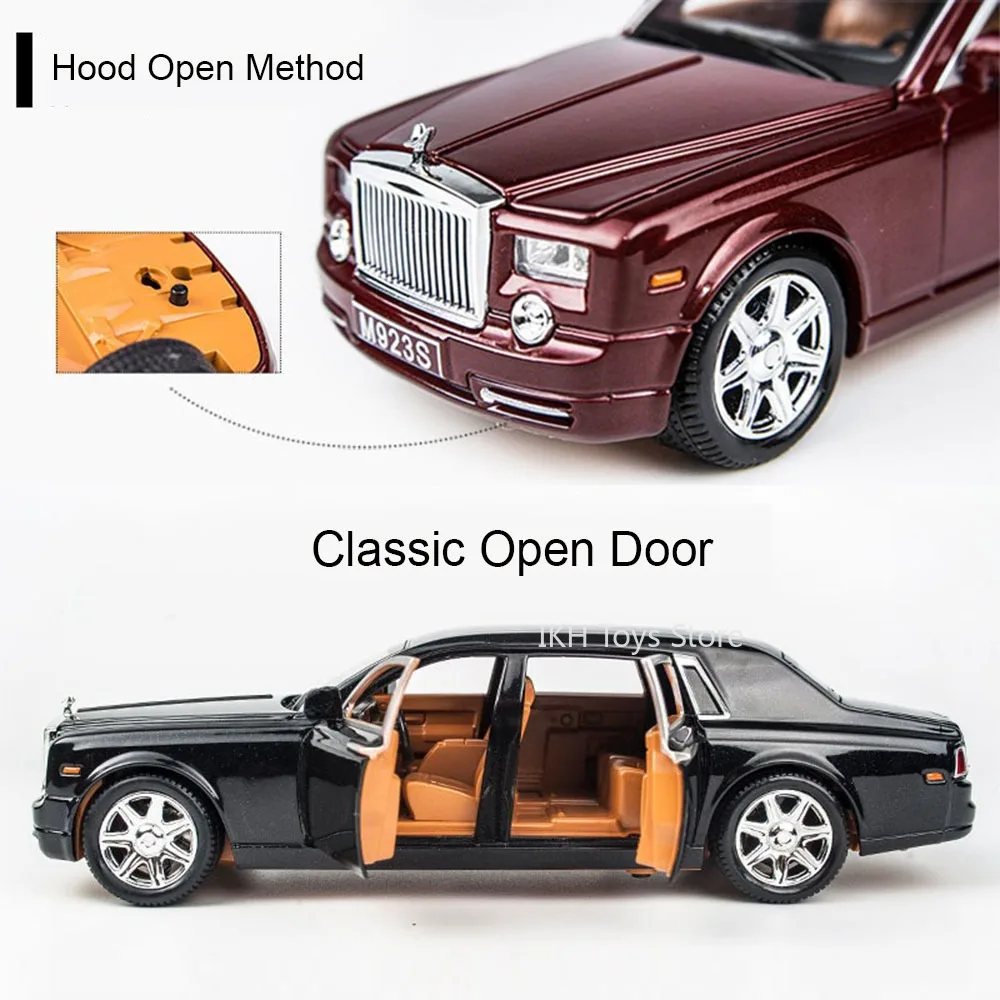 1:24 Rolls-royce Phantom Cullinan Model Toy Cars Alloy Diecast Sound Light Doors Opened Pull Back Ornament Vehicles Kids Gifts