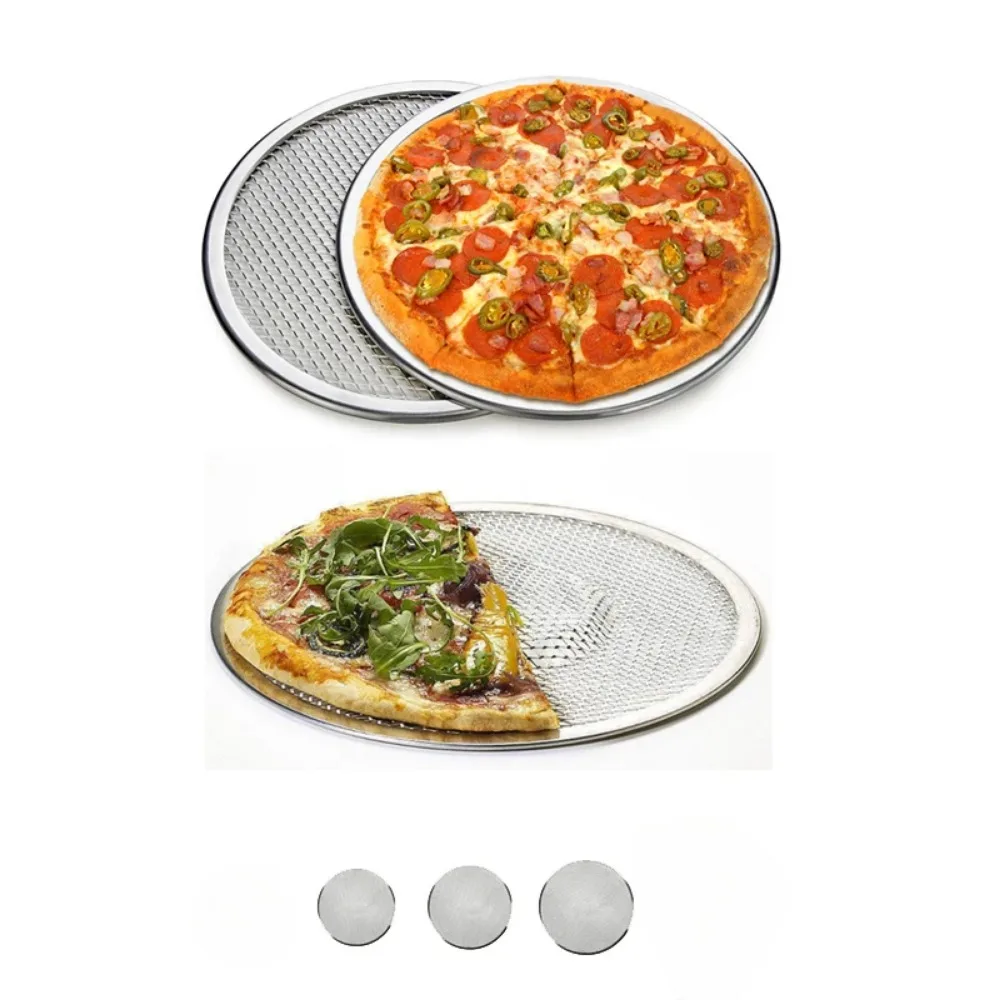 Steel pizza pan, non-stick pizza pan, baking pan, round metal mesh, perforated mesh pan, oven safe