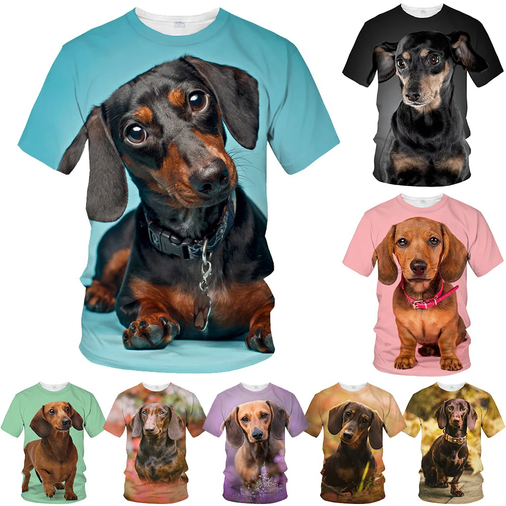 New Summer Hot Sale 3D Dachshund Men\'s/women\'s Fashion Slim T Shirt 3D Printing Short-sleeved Casual Round Neck Top