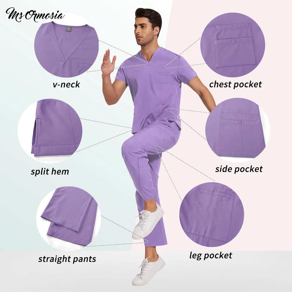 conjunto-de-scrubs-unissex-para-profissionais-de-saude-blusas-elasticas-e-calcas-retas-multicoloridas-–-uniformes-cirurgicos-hospitalares-em-promocao