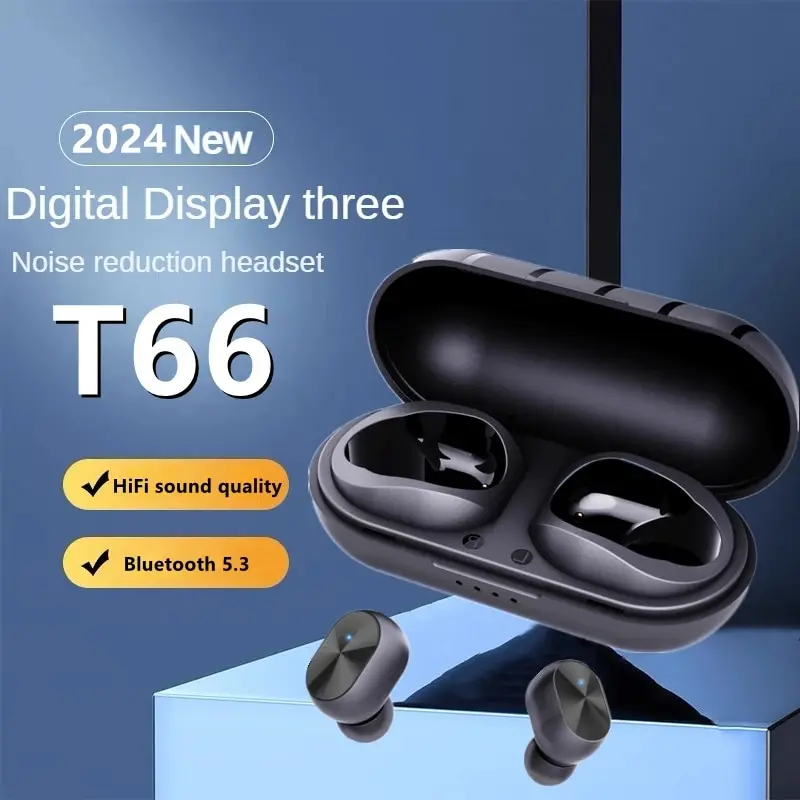 T66 TWS cuffie Wireless 5.3 auricolari Bluetooth cuffie audio senza perdita HIFI auricolari sportivi impermeabili per tutti gli smartphone